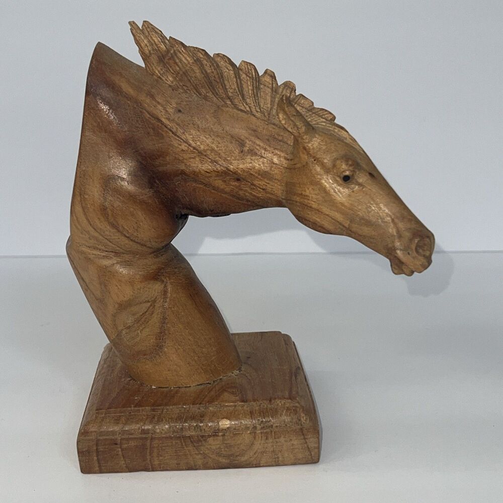 Vintage Carved Wooden Horse Head Figure Statue Cowboy Sculpture Native Stallion